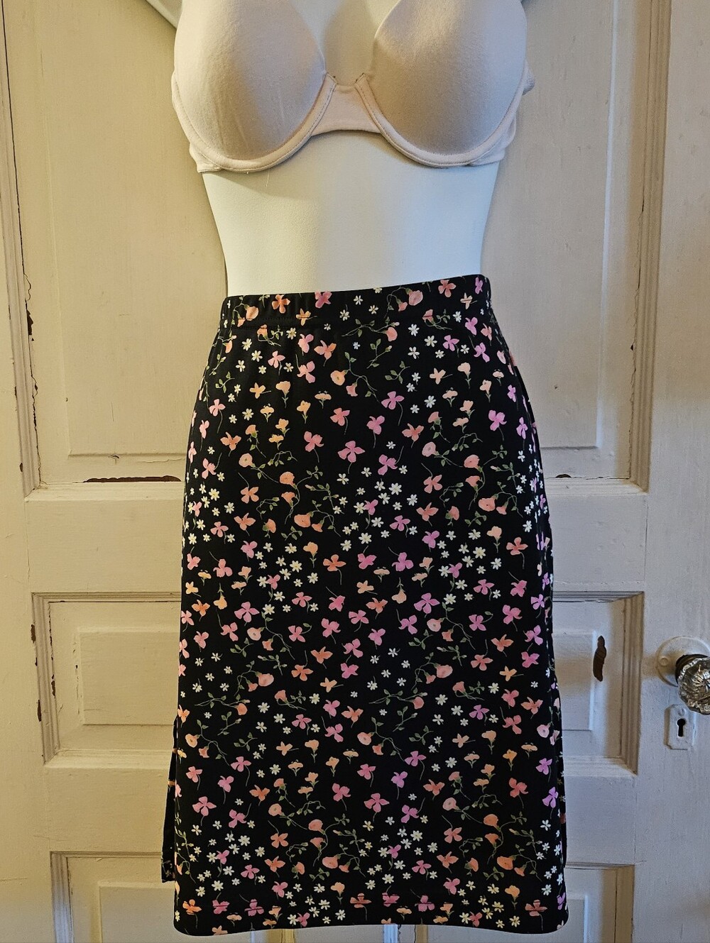 Byer California Black Floral Skirt with Pink and Cream Blossoms